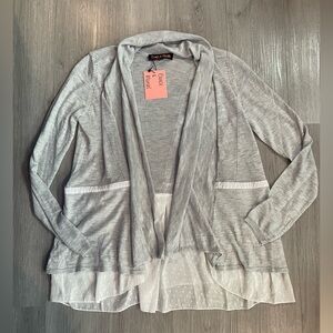 Dance & Marvel Gray White Swiss Dot Mesh Cardigan ~ Size S/M